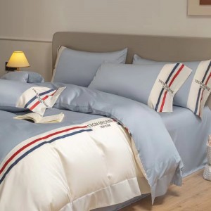 Embroidery 80s Xinjiang cotton blue pink high-grade skin-friendly bedding set