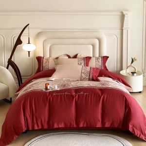 100s Australian cotton red and pink high-grade exquisite floral embroidery bedding set