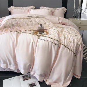 60 count Austrian Lenzing Tencel Girls Butterfly and Flower Embroidery Pink Bedding set