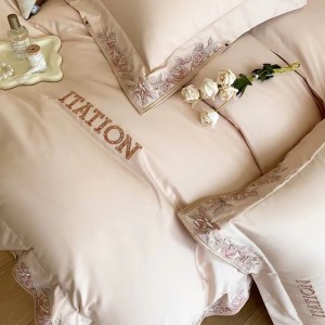 100-count double-strand pure cotton embroidery high-grade purple or white bedding set