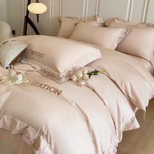 100-count double-strand pure cotton embroidery high-grade purple or white bedding set