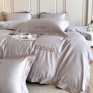 100-count double-strand pure cotton embroidery high-grade purple or white bedding set