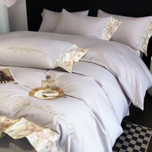 100 count Australian cotton floral embroidered quilt cover light luxury light color bedding set