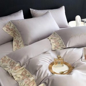 100 count Australian cotton floral embroidered quilt cover light luxury light color bedding set