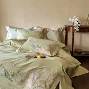 Blue pink embroidery pastoral French cotton high-end elegance bedding set