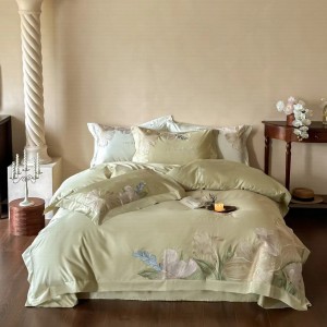 Blue pink embroidery pastoral French cotton high-end elegance bedding set