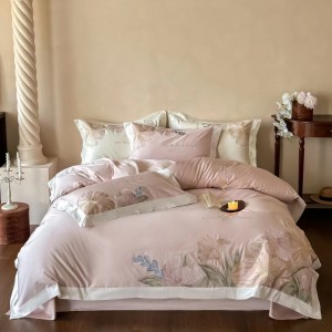 Blue pink embroidery pastoral French cotton high-end elegance bedding set