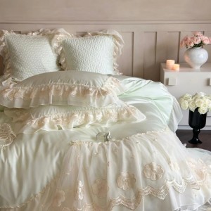 Long-staple cotton140s  pink and winter lace elegant pink white bedding set