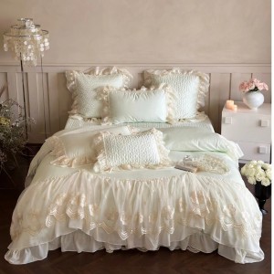 Long-staple cotton140s  pink and winter lace elegant pink white bedding set