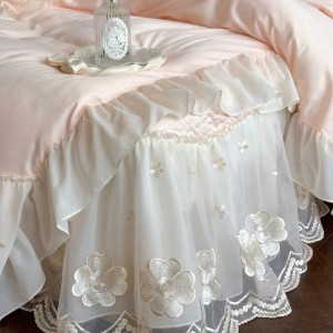 Long-staple cotton140s  pink and winter lace elegant pink white bedding set