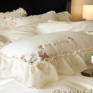 Pastoral style milk velvet lace white girl lace jasmine warm bedding set