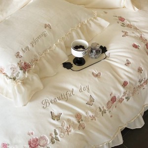 Pastoral style milk velvet lace white girl lace jasmine warm bedding set