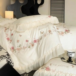 Pastoral style milk velvet lace white girl lace jasmine warm bedding set