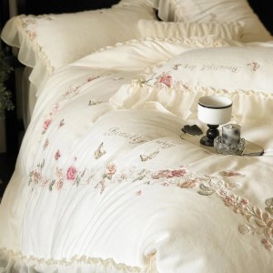 Pastoral style milk velvet lace white girl lace jasmine warm bedding set