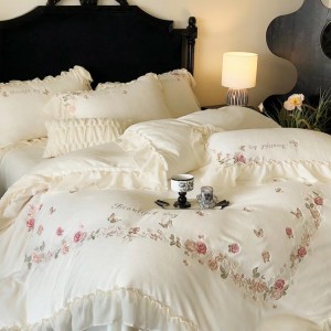 Pastoral style milk velvet lace white girl lace jasmine warm bedding set