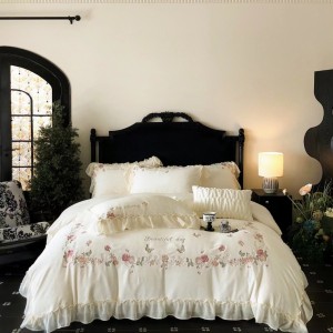 Pastoral style milk velvet lace white girl lace jasmine warm bedding set