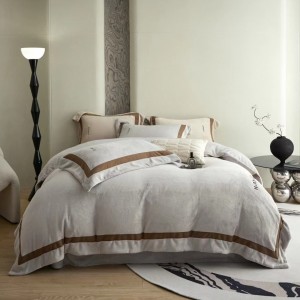 Long-staple cotton blue fine tencel wide edge embroidery solid color modern bedding set