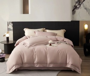 Long-staple cotton wide-edge embroidery solid color modern simple style bed sheet four-piece set bedding set