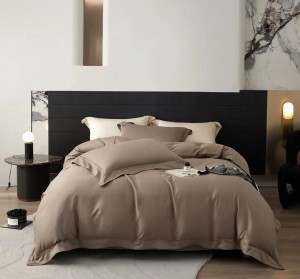 Long-staple cotton wide-edge embroidery solid color modern simple style bed sheet four-piece set bedding set