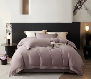 Long-staple cotton wide-edge embroidery solid color modern simple style bed sheet four-piece set bedding set