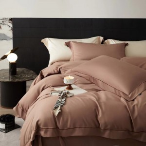 Long-staple cotton wide-edge embroidery solid color modern simple style bed sheet four-piece set bedding set