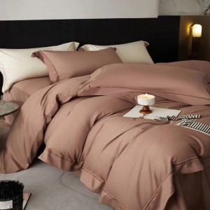 Long-staple cotton wide-edge embroidery solid color modern simple style bed sheet four-piece set bedding set