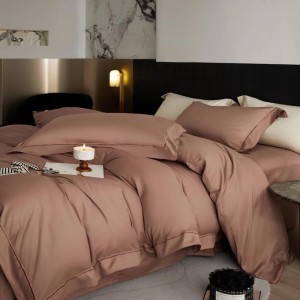 Long-staple cotton wide-edge embroidery solid color modern simple style bed sheet four-piece set bedding set