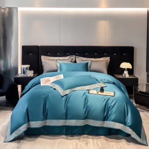 Solid color 140 count horse cotton embroidery four-piece set pure cotton bedding set