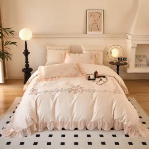 White embroidery cotton elegant skin-friendly elegant Bedding Set