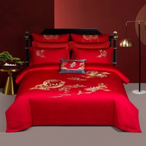 Red festive wedding luxury cotton jacquard bedding set