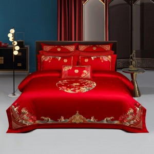 Red festive wedding High Grade cotton jacquard bedding set