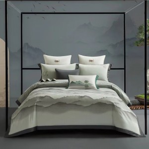 Embroidered blue bean paste color 60 count cotton four-piece bedding set