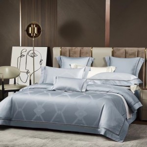 Embroidered blue bean paste color 60 count cotton four-piece bedding set