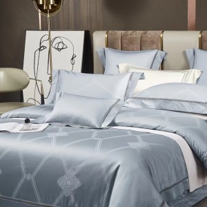 Embroidered blue bean paste color 60 count cotton four-piece bedding set