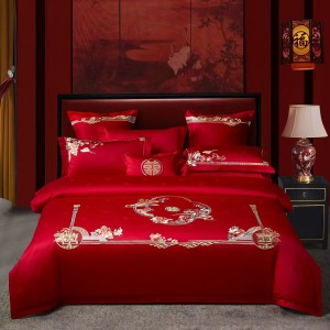 100-count cotton jacquard red wedding special wedding festive bed sheet four-piece bedding