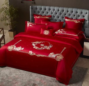 100-count cotton jacquard red wedding special wedding festive bed sheet four-piece bedding