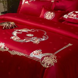 100-count cotton jacquard red wedding special wedding festive bed sheet four-piece bedding