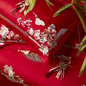 100-count cotton jacquard red wedding special wedding festive bed sheet four-piece bedding