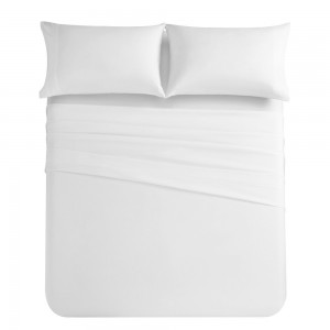 Solid Color White Hotel Pillow Shams Home Textile Queen King Size Bed Linen Fitted Bed Sheets