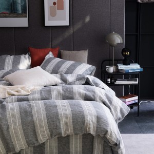 Grey Bed Linen Jacquard Pillow Sham High Quality Stripe Comforter Set Linen Bedding