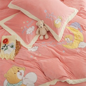 Embroidery Duvet Cover Baby Fleece Bed Sheets High-Quality Pink Kids′ Bedding Set