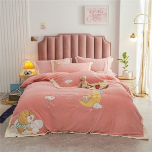 Embroidery Duvet Cover Baby Fleece Bed Sheets High-Quality Pink Kids′ Bedding Set