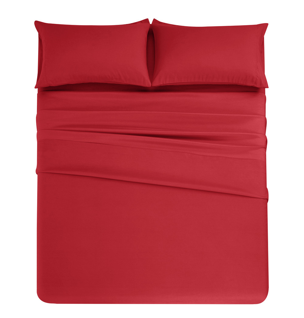 Wine Red Brushed Microfiber 4PCS Bedding Set  Printed Pillowcase Sanding Polyester Bedsheet S (1)