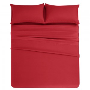 Solid Color Wine Red Brushed Microfiber 4PCS Pillowcase Polyester Bed Linen Bed Sheets