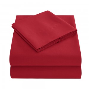 Solid Color Wine Red Brushed Microfiber 4PCS Pillowcase Polyester Bed Linen Bed Sheets