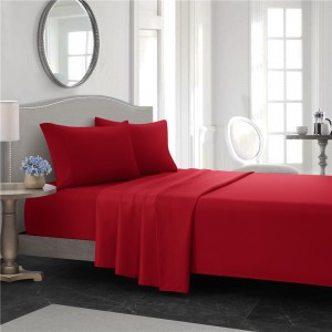 Solid Color Wine Red Brushed Microfiber 4PCS Pillowcase Polyester Bed Linen Bed Sheets