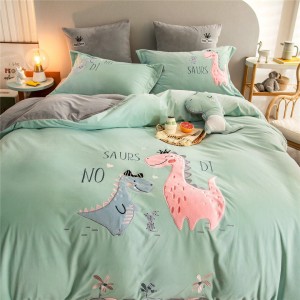 Baby Fleece Bed Linen Embroidery Pillowcases Green Quilt Cover Kids′ Bedding Set