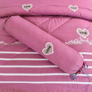 OEM/ODM Rose Pink Bedspread Quilted Pillowcase Brushed Polyester Bedsheets Comforter Set