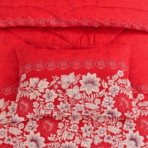 OEM/ODM Red Quilted 6pcs Pillow Slip Polyester Bed Sheet Premium Comforter Set