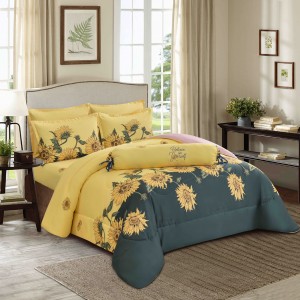 OEM/ODM Yellow Sunflower Coverlets Quilted Pillowcase High Quality Brushed Polyester Comforter Set